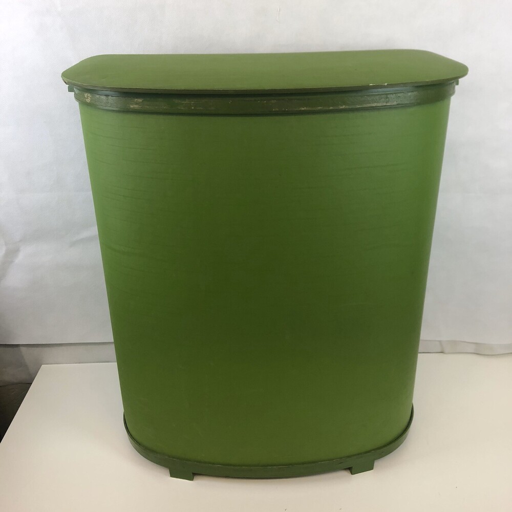 VTG Mid Century Pearl Wick Green Plastic Vented 24" Laundry Clothes Hamper w Lid